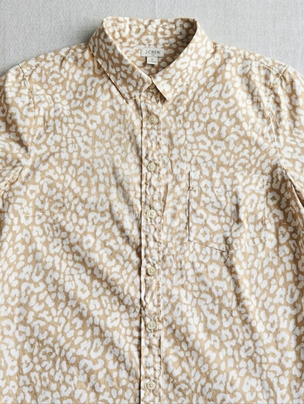 JCREW Tan and White Leopard-Print Button Front Shirt LP